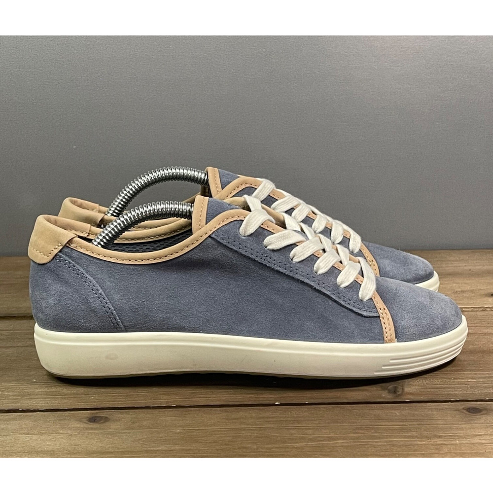 ECCO Women's Soft 7 Piping Lace Up Sneakers Size 35 EU Light Blue Suede
